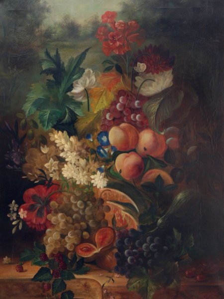 Zátiší s ovocem a květinami