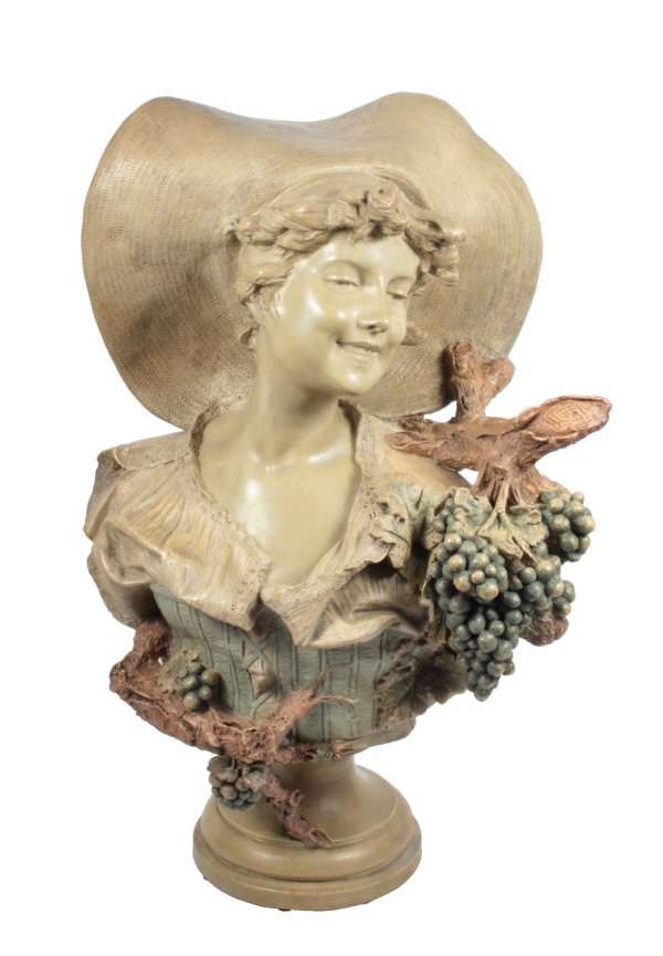 Goldscheider Vienna - large bust of a girl with a grapevine