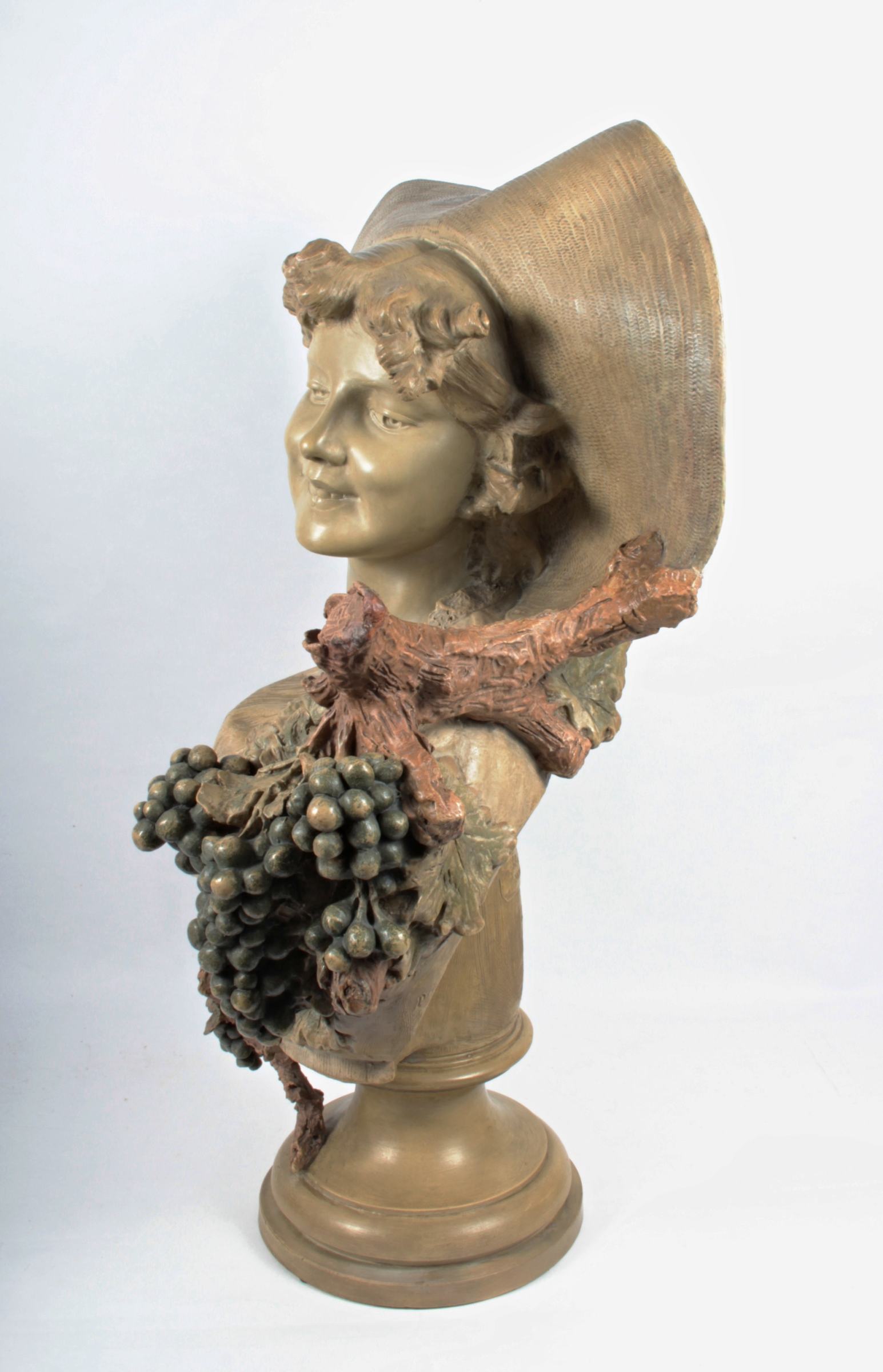 Goldscheider Vienna - large bust of a girl with a grapevine