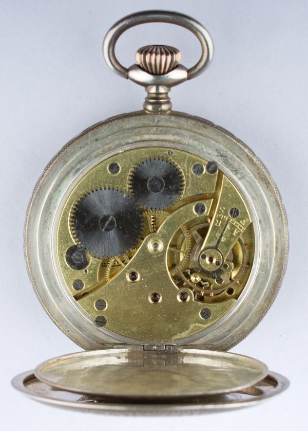 Stříbrné kapesní pánské hodinky Pacemaker, plasticky zdobené - florální motiv