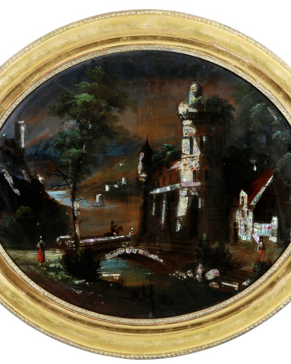 A rare  reverse-glass painting