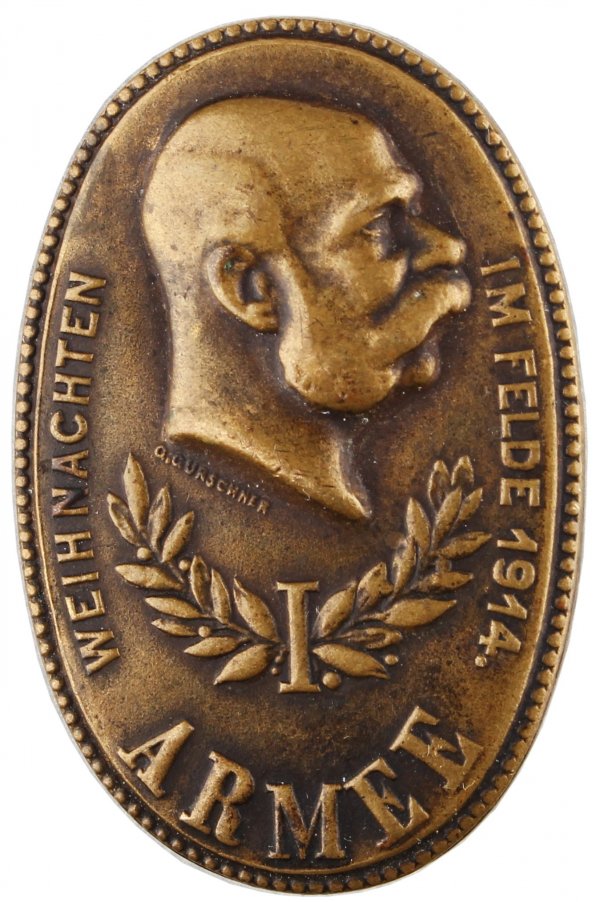 Rakousko-Uherský čepicový odznak – WEIHNACHTEN IM FELDE 1914. I. ARMEE