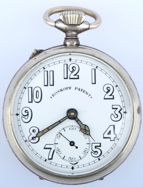 Kapesní pánské hodinky Roskopf plasticky zdobené - parní lokomotiva, obecný kov