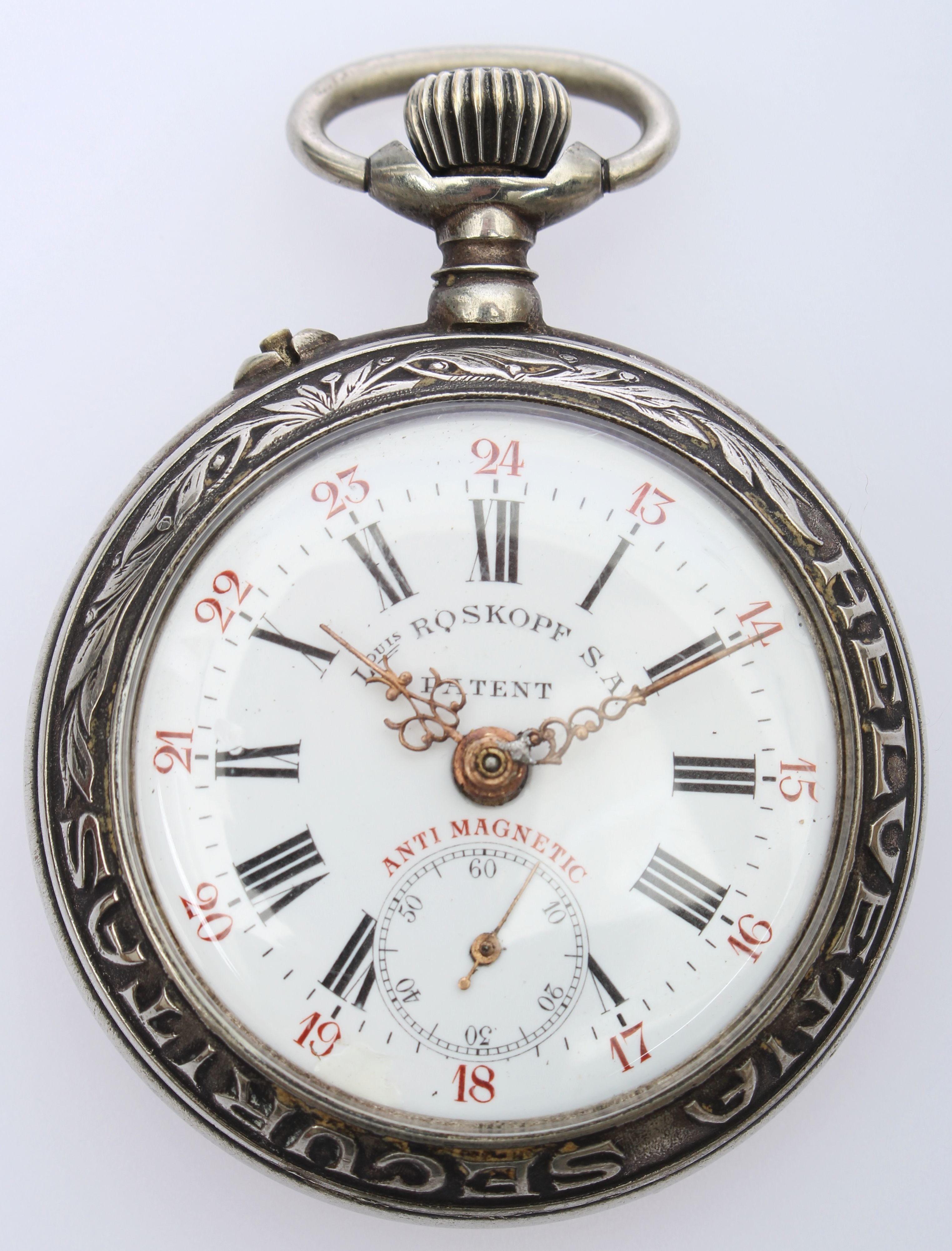 Kapesní pánské hodinky Roskopf S. A antimagnetic plasticky zdobené - parní vlak, obecný kov