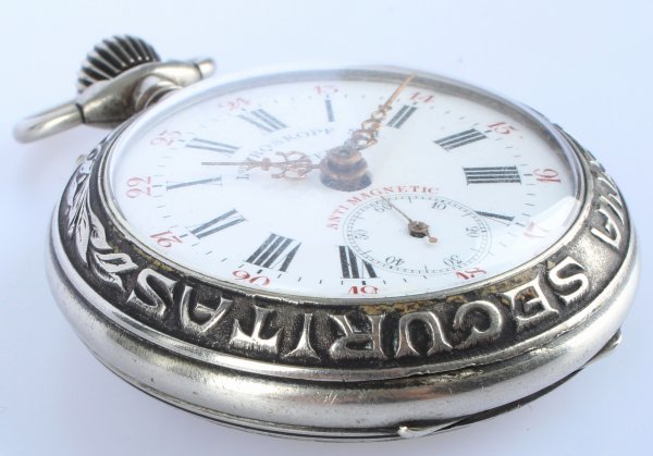 Kapesní pánské hodinky Roskopf S. A antimagnetic plasticky zdobené - parní vlak, obecný kov