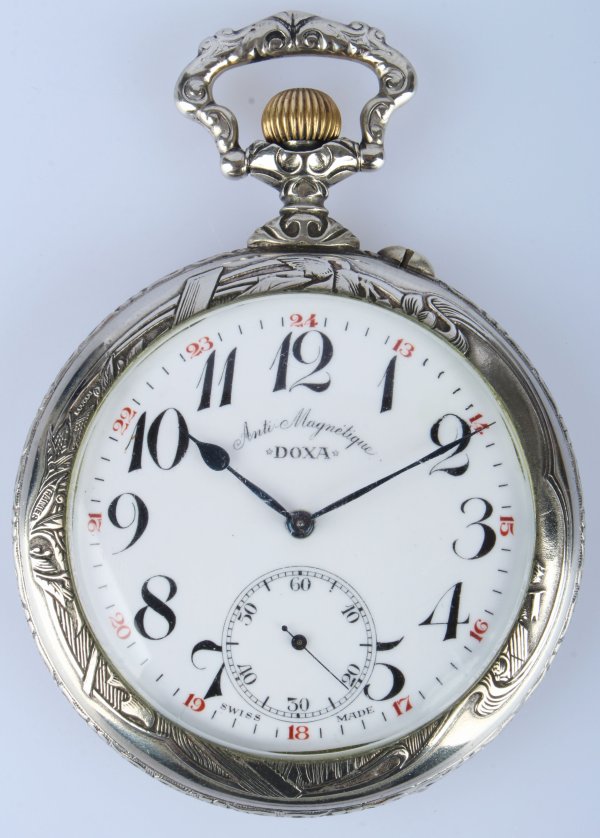 Kapesní pánské hodinky Doxa - Anti-Magnetique plasticky zdobené - veslaři, obecný kov
