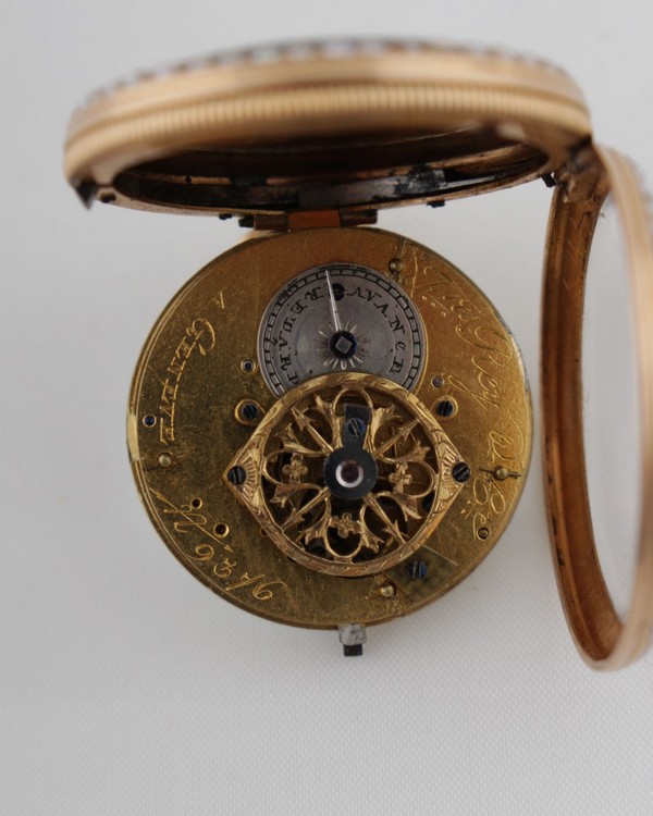 Pocket watch decorated with figurative enamel