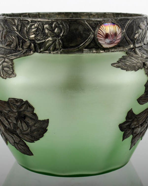 Large Art Nouveau vase with pewter mount