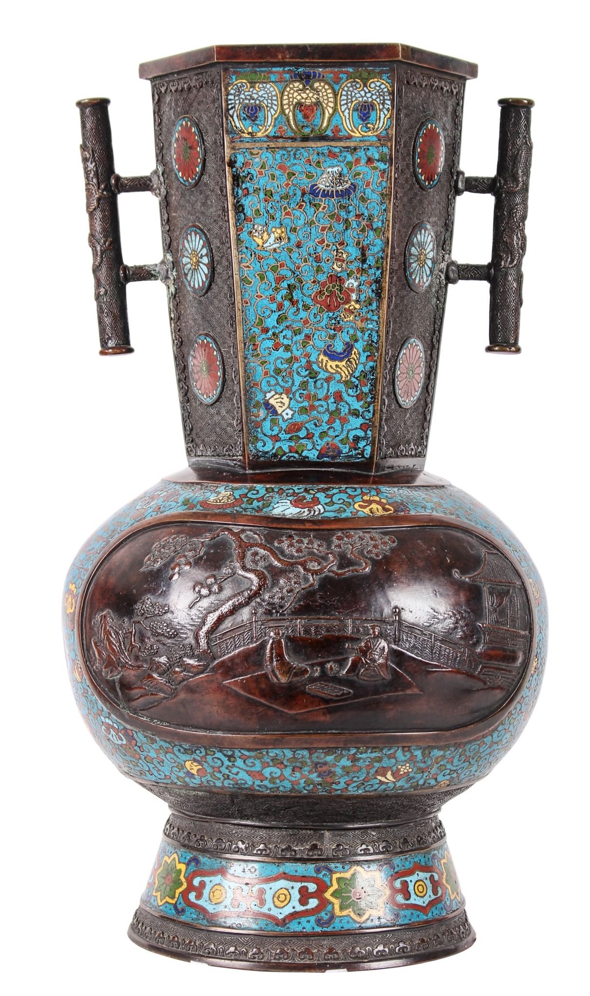 Velká čínská bronzová váza Cloisonne - 60 cm