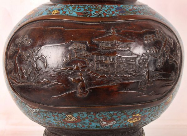 Velká čínská bronzová váza Cloisonne - 60 cm