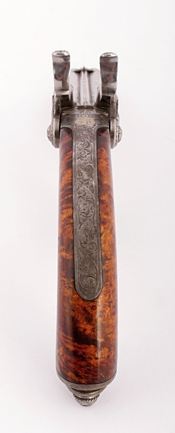Percussion all-steel double barelled  box-lock pistol – length 210 mm, A. Nowotny, Český Brod