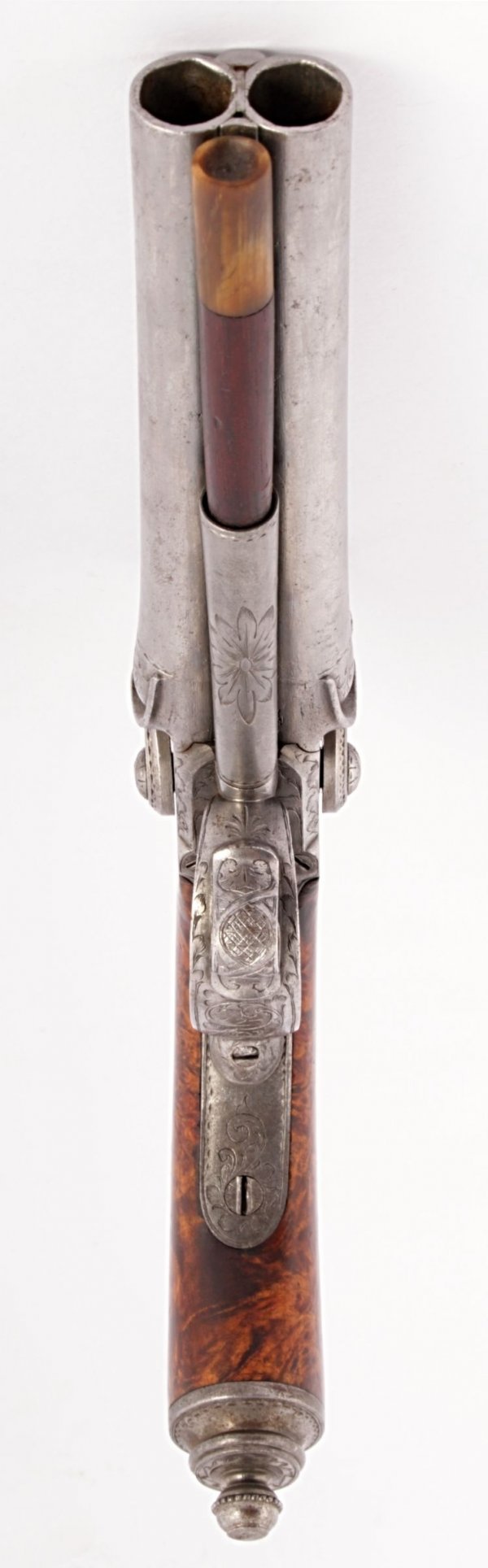 Percussion all-steel double barelled  box-lock pistol – length 210 mm, A. Nowotny, Český Brod